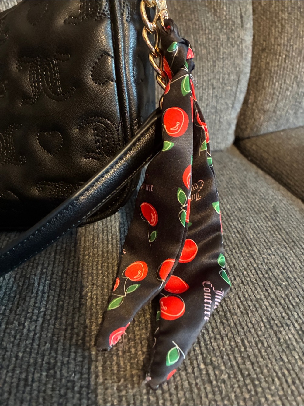 Juicy Couture Liquorice Everything Nice Shoulder Bag With Cherry Scarf NWT - Picture 3 of 7